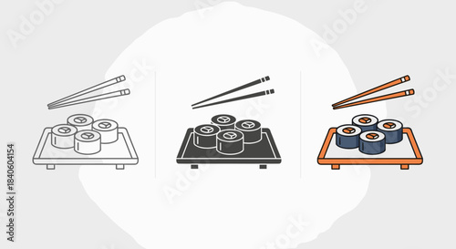 Sushi roll set on a wooden plate with chopsticks isolated on white background traditional japanese food with rice, seaweed, and fish asian cuisine delicacy