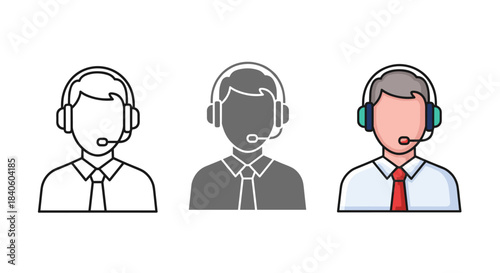 Customer service representative icon set isolated on white background collection of support center agent, call center operator, help desk worker avatars