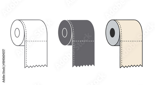 Rolls of toilet paper in different colors isolated on white background vector illustration of hygiene product for bathroom and restroom use