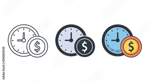 Time is money vector icon isolated on white background clock and dollar coin symbol, concept of investment, deposit, credit, loan, business and finance