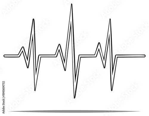 Black and white electrocardiogram line art illustrating heartbeat rhythm
