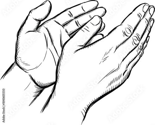 Clapping or praying hands vector illustration, applause, gesture, worship, greeting, encouragement, approval