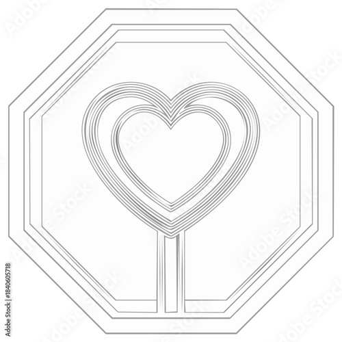 Outline Heart Symbol Inside Octagon Border Vector Graphic