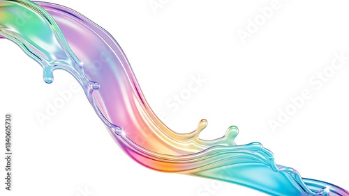 Colorful holographic paint splash wave on white background