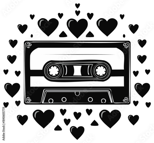 Retro audio cassette with hearts love concept