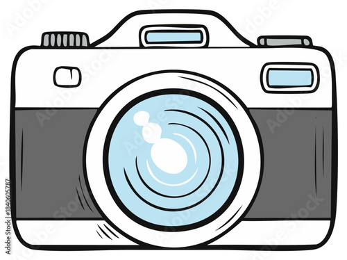 Hand drawn cartoon illustration of a digital photo camera icon