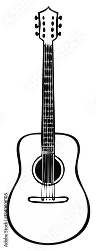 Simple Acoustic Guitar Illustration with Six Strings and Frets on White