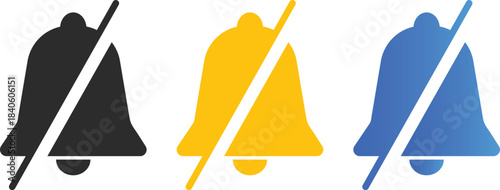 silent notification bell icon. Mute alarm symbols. Do Not Disturb and warning status signs. Alert muted graphic design
