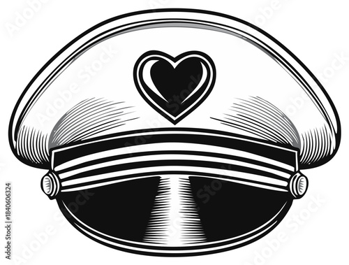 Monochromatic Heart Captain Hat Illustration