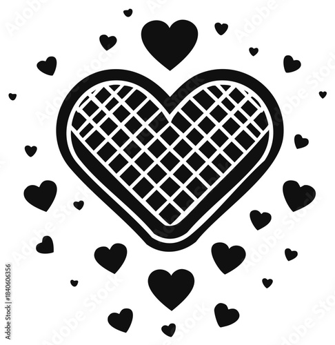 Stylized Heart Graphic with Grid Pattern Surrounded by Smaller Hearts for Romantic Themes