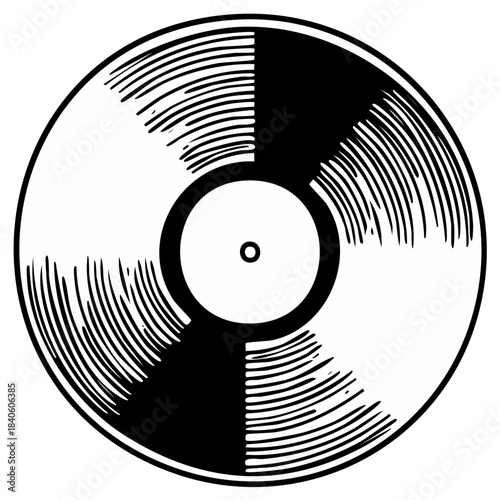 Retro vinyl record LP disc black and white line art vector illustration