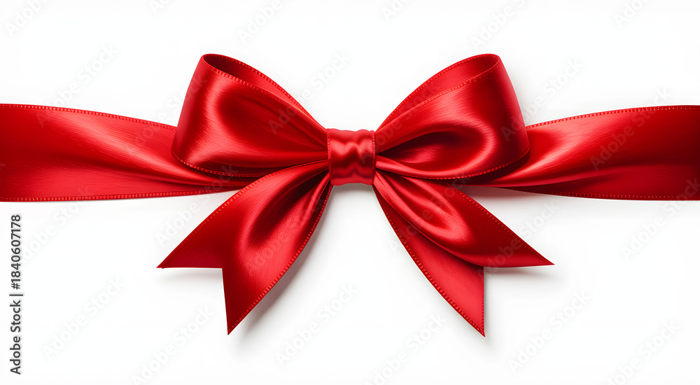 Fototapeta premium Realistic Red Ribbon Bow Isolated on White Background – Luxury Gift Decoration