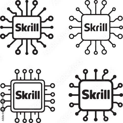 Skrill circuit icon, skrill payment vector, digital skrill payment symbol, minimal black tech, editable outline, thin stroke digital, interface ui ux, online skrill icon