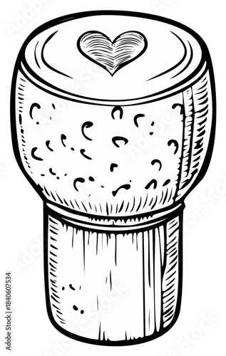 Champagne cork with heart illustration symbolizing love celebration and special festive moments