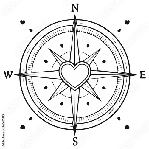 Heart Compass Rose Nautical Navigational Tool Guiding Direction Symbol