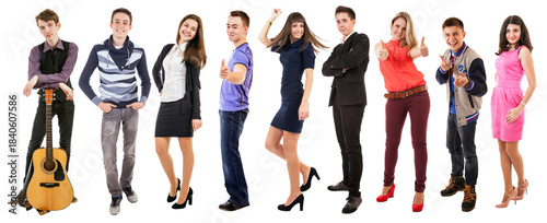 Fotografía Smiling young diverse people isolated on PNG transparent background posing toget