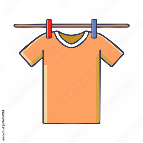 Orange T shirt hanging on a clothesline with clothespins vector illustration