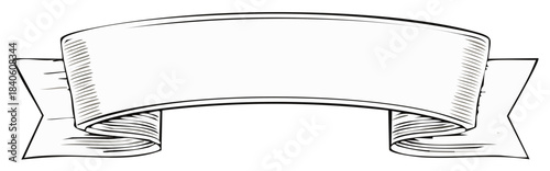 Engraved Ribbon Banner for Text Display in Black and White Drawing Style