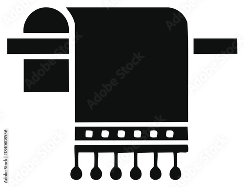 Black and white vector icon of a hanging towel with decorative tassels