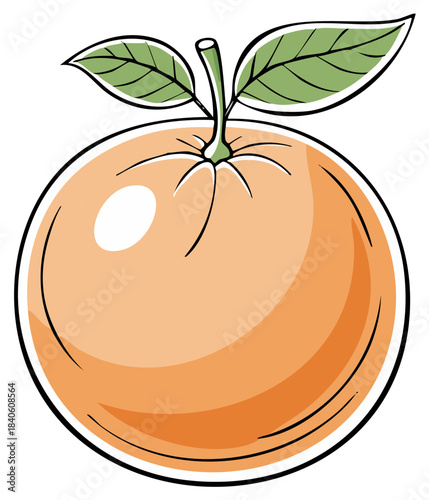 Cartoon Orange Fruit with Green Leaves Illustration