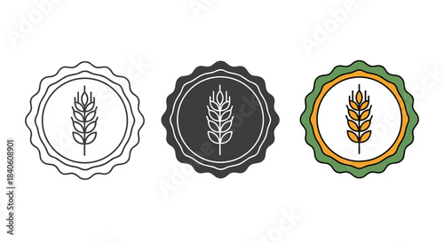 Set of wheat ear icons in different styles isolated on white background outline, glyph and color wheat ear icons vector illustration