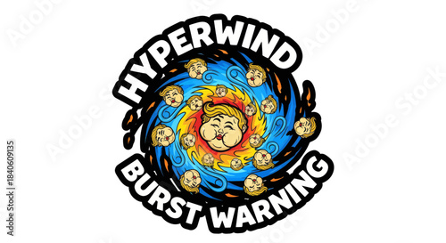 Hyperwind Burst Warning Graphic Illustration With Cartoon Faces And Swirling Hurricane Effect