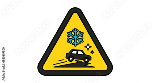 Icy Road Ahead: A Winter Driving Warning Sign Depicting Snow and Slippery Conditions