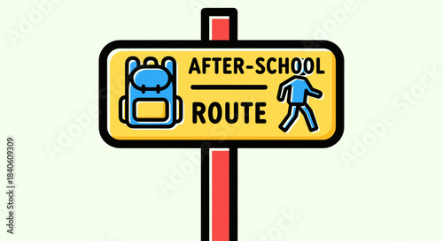 Illustrated After-School Route Sign Suggesting A Safe Path For Children To Follow Everyday