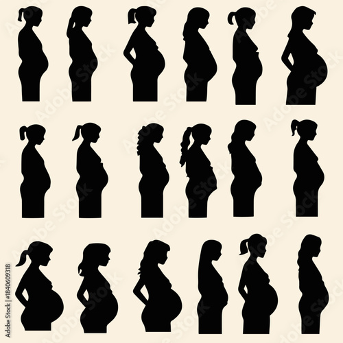 Pregnancy Icon Set in Minimal Line Style
