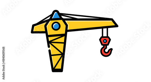 Illustrated Construction Crane Cartoon in Bold Colors for Building and Engineering