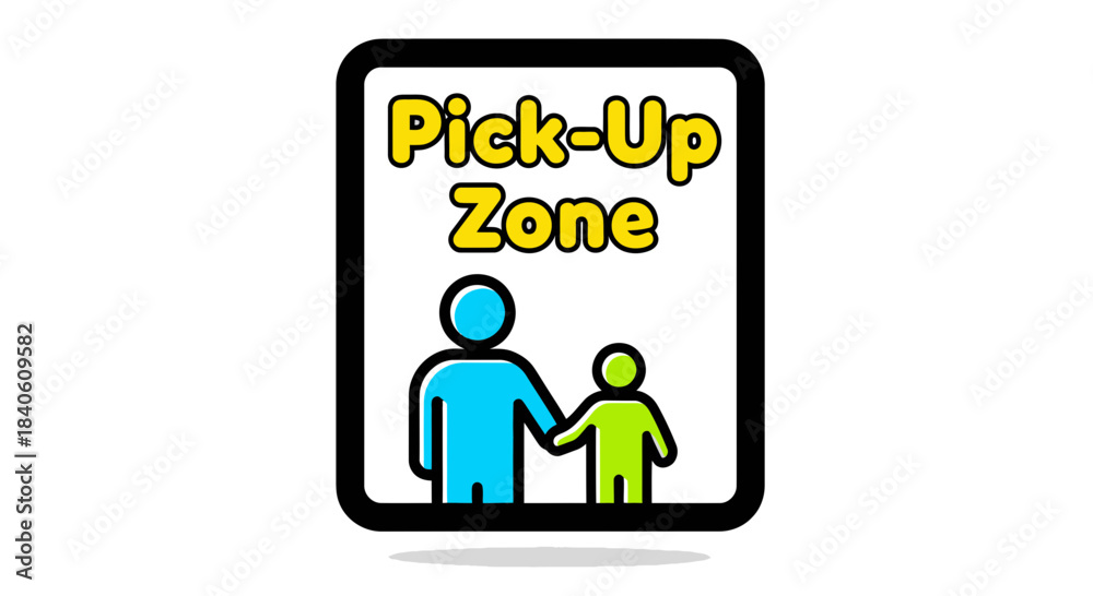 Fototapeta premium Illustrated Pick-Up Zone Sign Depicting Parent and Child for Child Safety