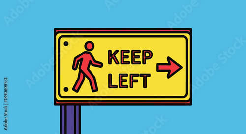 Illustrated Keep Left Road Signal Icon, Modern Style, Guiding Pedestrians With Arrow