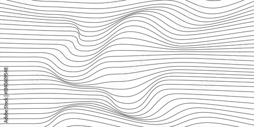 Striped black and white background of thin black lines on a white background. Vector illustration. Geometric art
