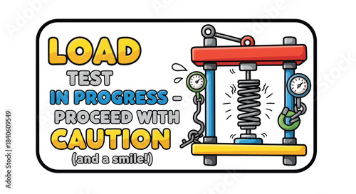 Illustrated Load Test Sign Showing Apparatus and Cautionary Message With Positive Note