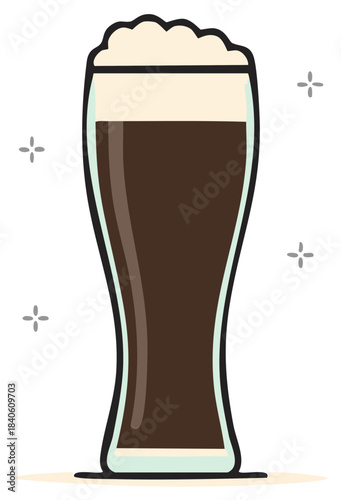Pint Glass of Stout Ale with Creamy Head Cartoon Illustration Refreshment