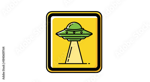 Graphic Illustration Depicting An Alien Craft Vectorized Against A Bright Yellow Background