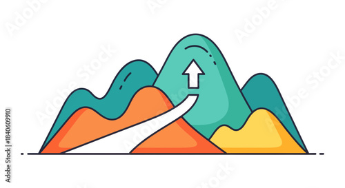 Graphic Representation of Accomplishment and Progress Visualized Through Mountainous Ascend