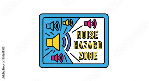 Illustration Depicting a Noise Hazard Zone Sign to Highlight Sound Pollution Safety