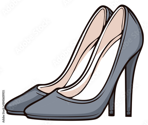 Elegant Gray High Heel Shoes Isolated on White Background