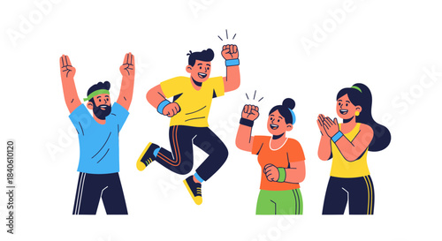 Group Of People Celebrating Victory, Achievement, or Success in a Vibrant Illustration