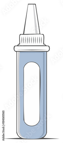 Isolated cartoon illustration of a blue squeeze bottle for glue crafts or medicine with a blank label