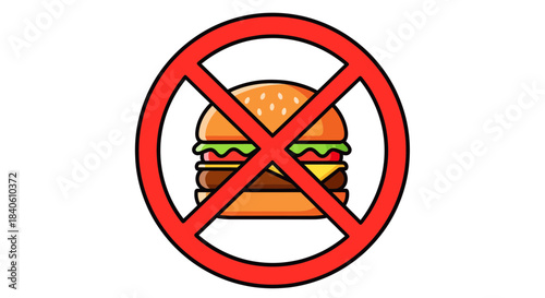 Healthy Lifestyle Choice: Illustration Of No Eating Junk Food Sign, Diet Restriction Icon