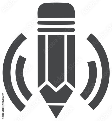 Podcast writing concept featuring pencil and sound waves for creative media project