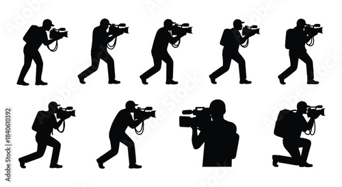 Silhouettes of photographers capturing moments in dynamic poses and actions