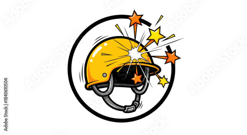 Helmet Impact Illustration: A Vivid Depiction of Force and Protection, Symbolic and Dynamic