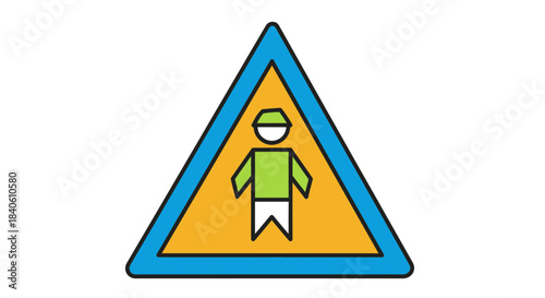 Human Caution Icon, Warning Sign Indicating A Pedestrian Crossing Area, In Blue And Yellow