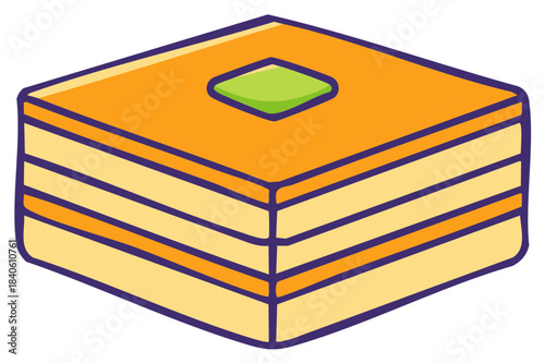 Vector illustration of a single piece of traditional baklava sweet pastry with a pistachio nut garnish