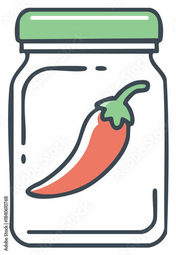 Glass Jar Preserved Red Chili Pepper Vegetable Vintage Illustration