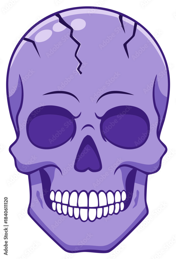 Obraz premium Cartoon Illustration of a Purple Skull with Cracks, Halloween or Day of the Dead