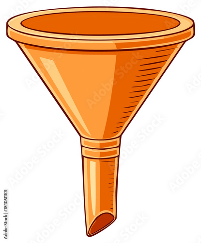 Orange illustration of a funnel tool used for pouring liquids and filtering